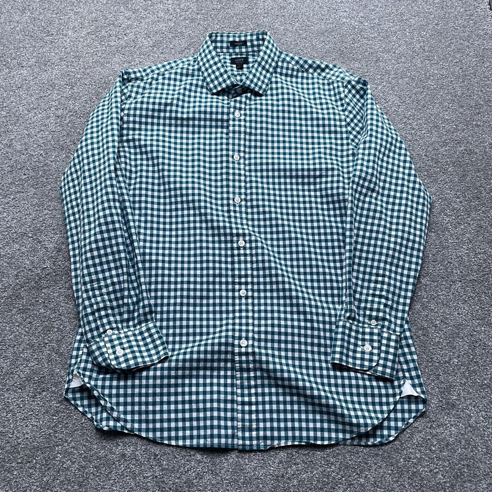 J. Crew Green and White Checkered Casual Button Down Shirt